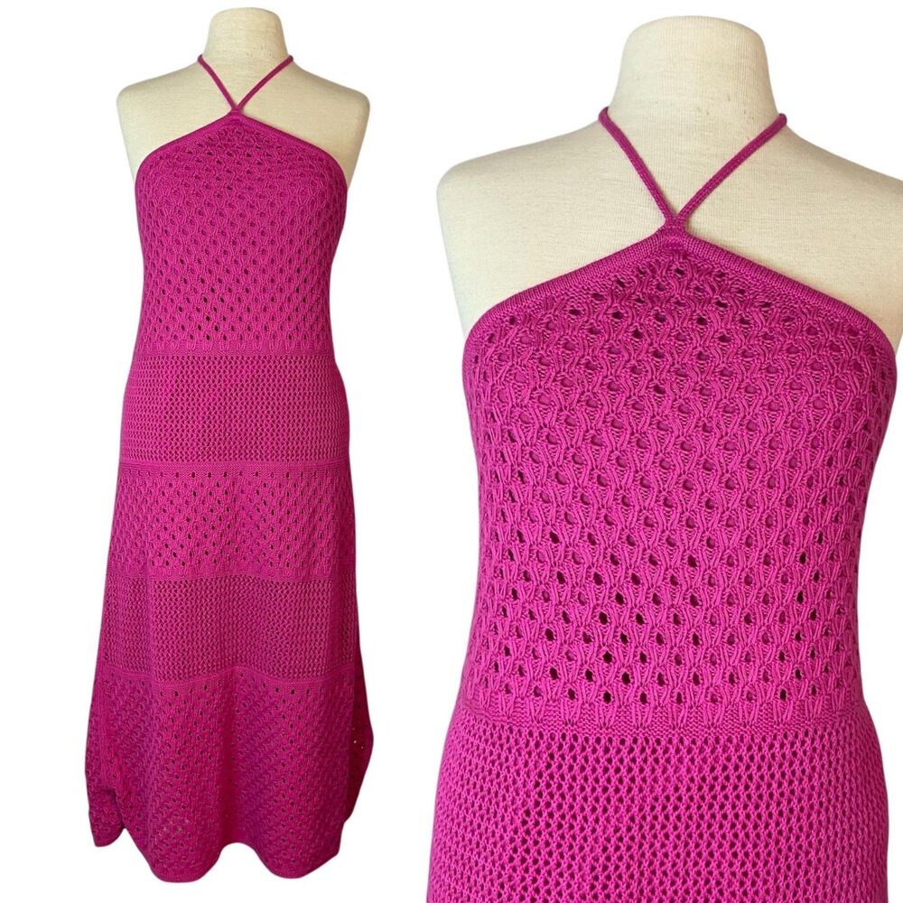 Old Navy Crochet Halter Dress Sz XXLT Pink Beachy Barbiecore‎ Coastal Vacation